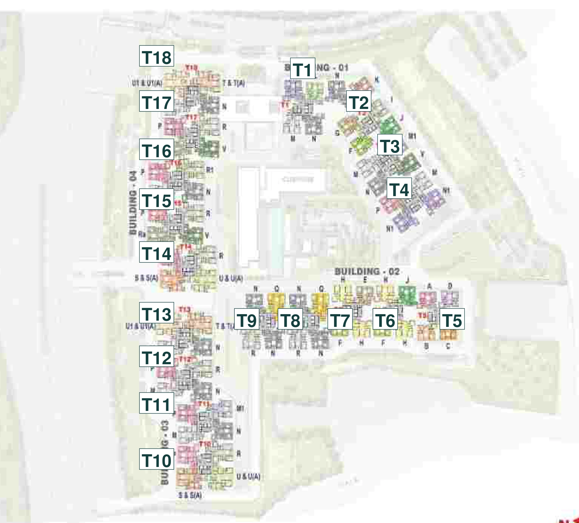 Raintree Park plan locating the western row of towers beside Varthur Road and the inland towers around the courtyard