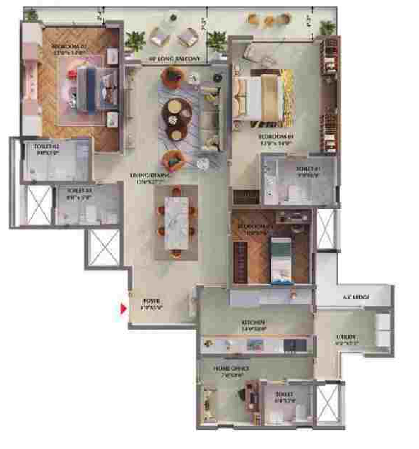 19th-floor Type L(r), with three bedrooms and no bedroom projecting beside the entrance