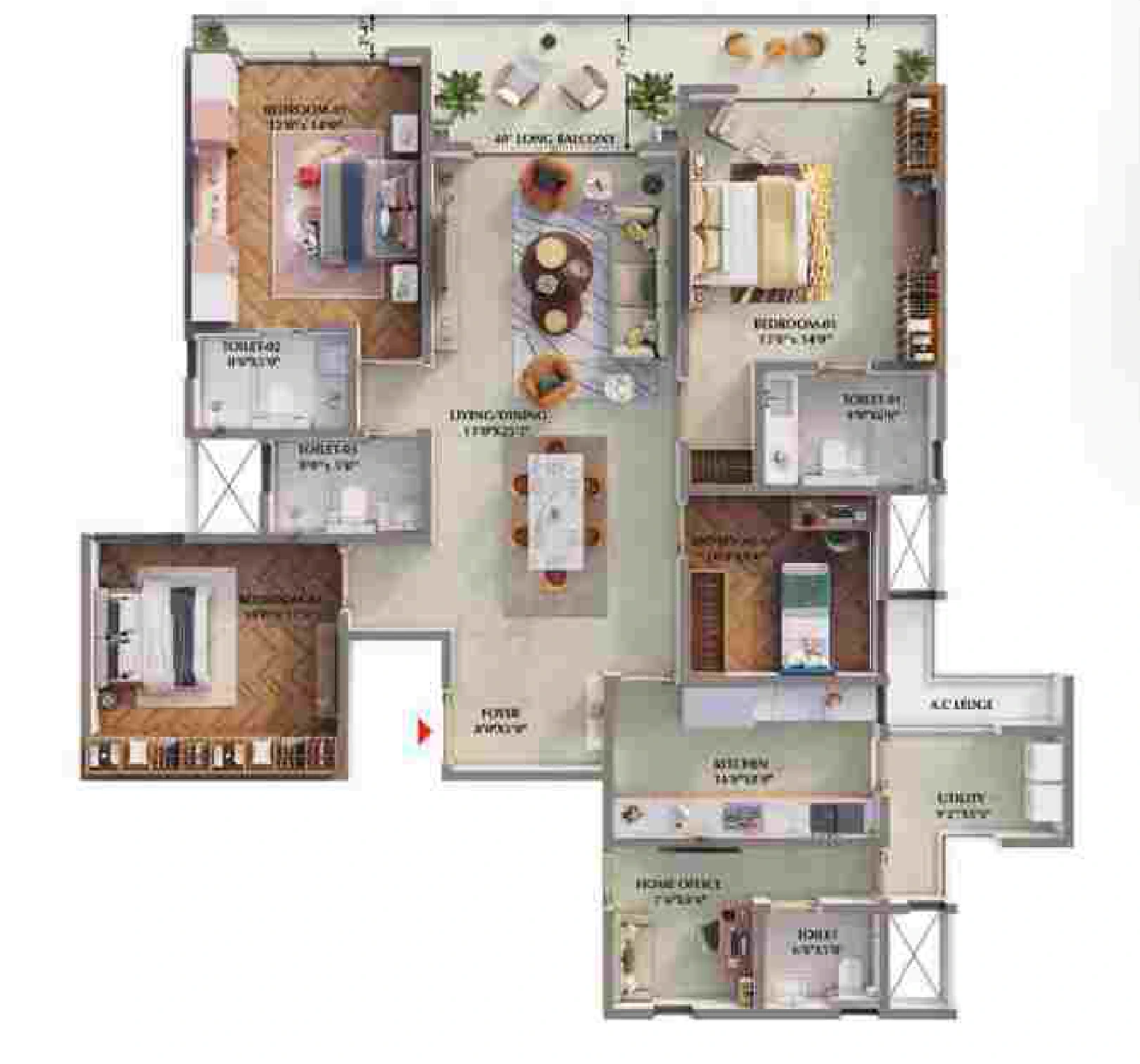 Typical Type L home, including the fourth bedroom beside the entrance
